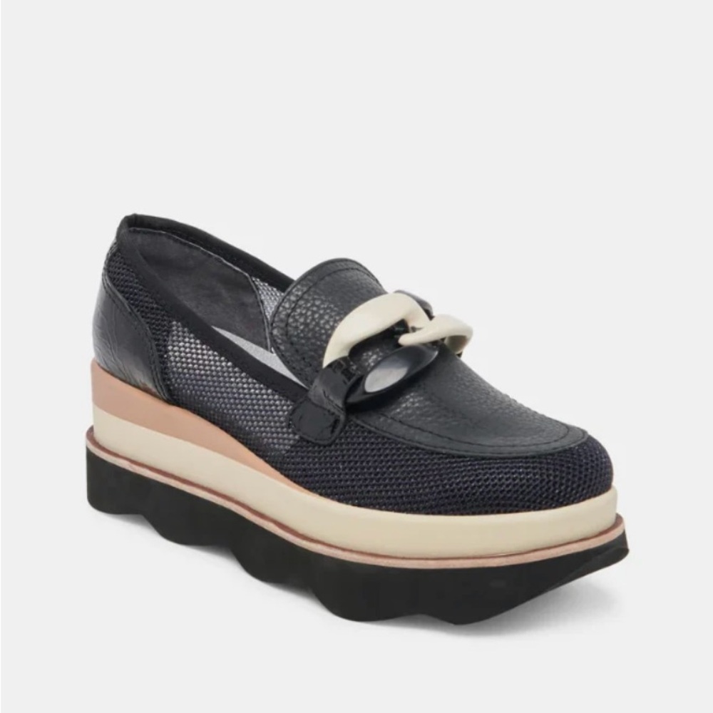 Dolce Vita Black and Cream Platform Loafers